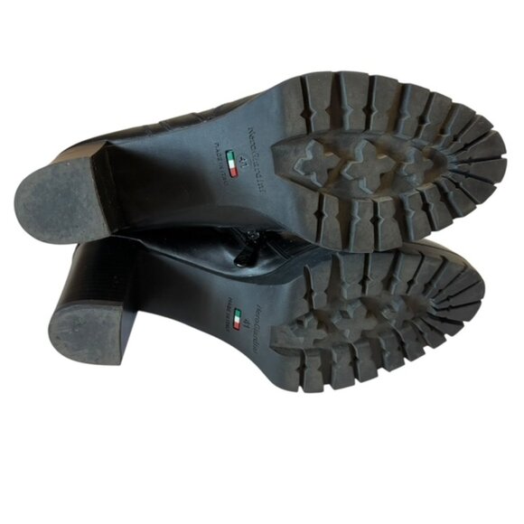 Nero Giardini Black Leather Metal Studs Side Zip Chunky Rubber Platform Boots - Picture 3 of 9